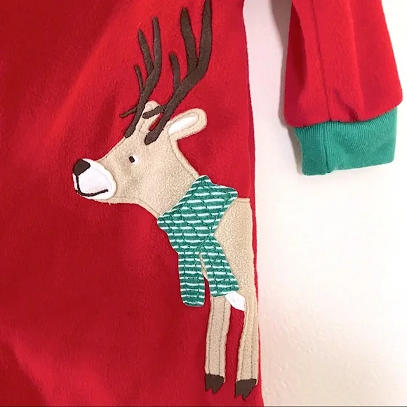 Carter’s Christmas Reindeer Warm Fitted Fleece Footed Pajamas Sleeper 12 Months - Picture 3 of 5